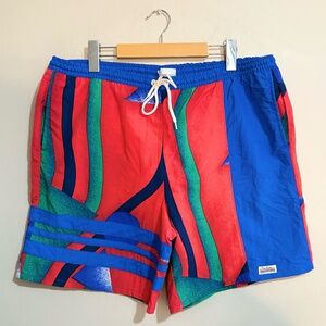 Vintage Pierre Cardin Vibrant Red Blue Green Abstract Swim Trunks